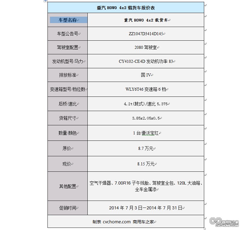 参数 商用车