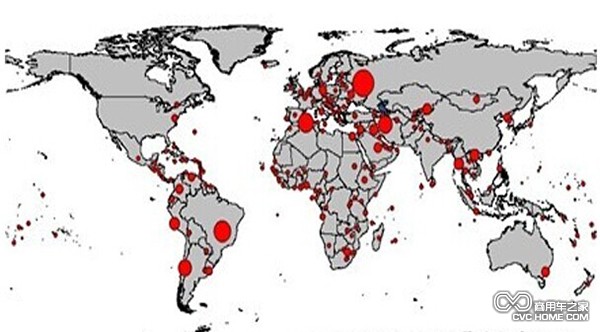 2014年中国商用车汽车出口/KD国家地区分布图